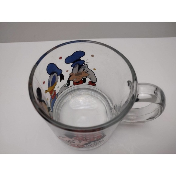 VINTAGE DISNEY MICKEY MINNIE GOOFY DONALD Clear Glass Coffee Tea Mug USA - Picture 4 of 5